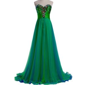 🆕 Sweetheart Party Dresses Empire Waist Floor Length w/ Beading/Sequins 2